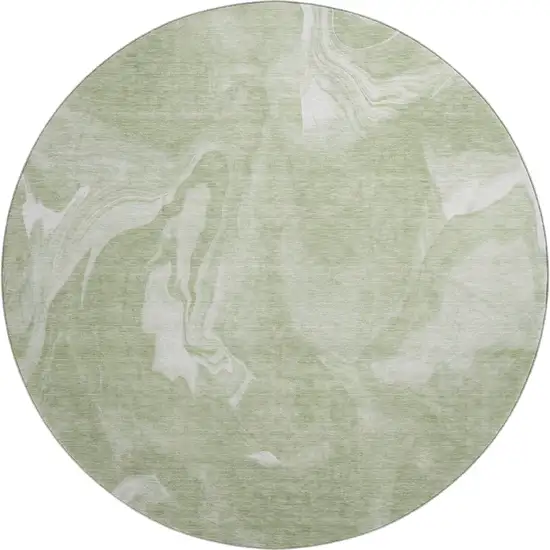 8' Artichoke Green And Ivory Abstract Washable Round Rug With UV Protection Photo 2