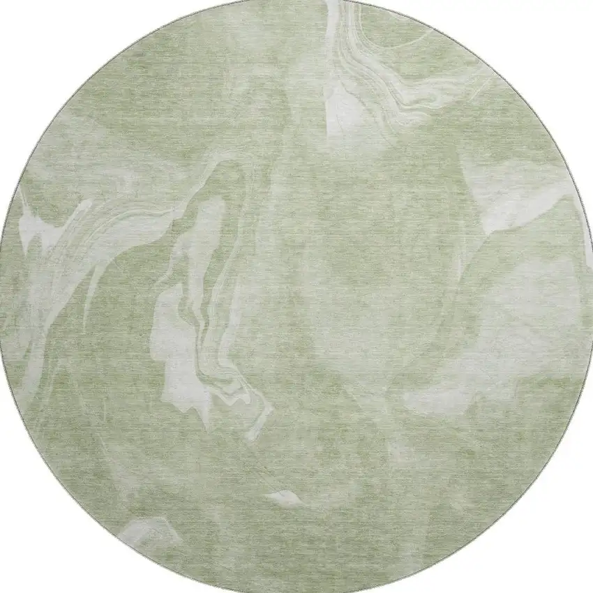 8' Artichoke Green And Ivory Abstract Washable Round Rug With UV Protection Photo 4