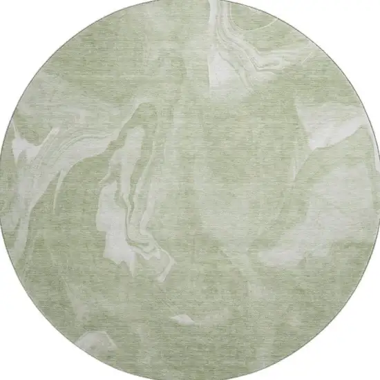 8' Artichoke Green And Ivory Abstract Washable Round Rug With UV Protection Photo 4
