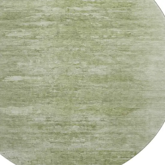 8' Artichoke Green And Ivory Abstract Washable Round Rug With UV Protection Photo 3