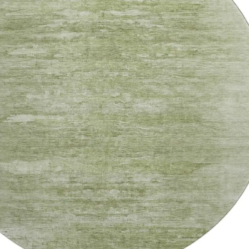 8' Artichoke Green And Ivory Abstract Washable Round Rug With UV Protection Photo 3