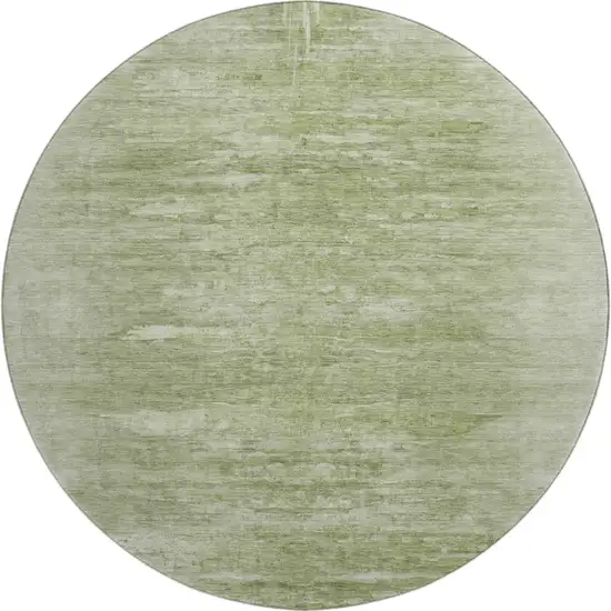 8' Artichoke Green And Ivory Abstract Washable Round Rug With UV Protection Photo 1