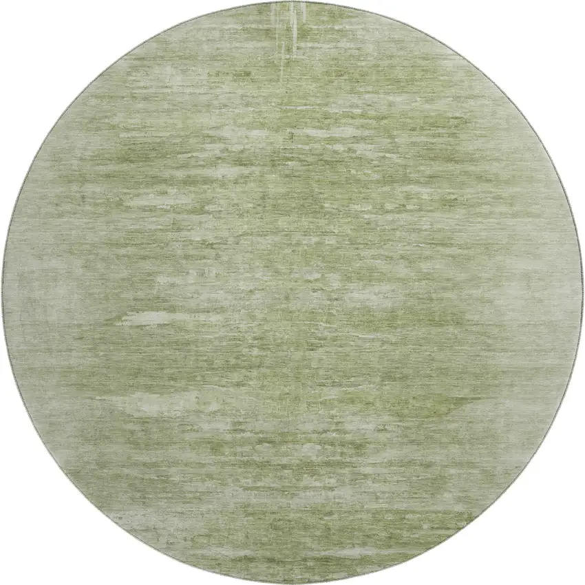 8' Artichoke Green And Ivory Abstract Washable Round Rug With UV Protection Photo 1