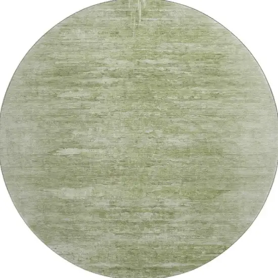 8' Artichoke Green And Ivory Abstract Washable Round Rug With UV Protection Photo 4