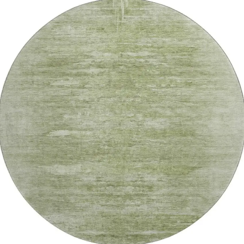 8' Artichoke Green And Ivory Abstract Washable Round Rug With UV Protection Photo 4