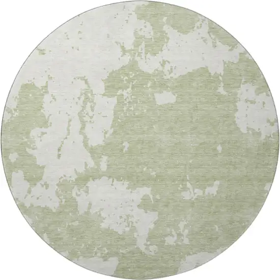 8' Artichoke Green And Ivory Abstract Washable Round Rug With UV Protection Photo 3