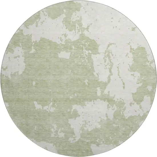 8' Artichoke Green And Ivory Abstract Washable Round Rug With UV Protection Photo 1