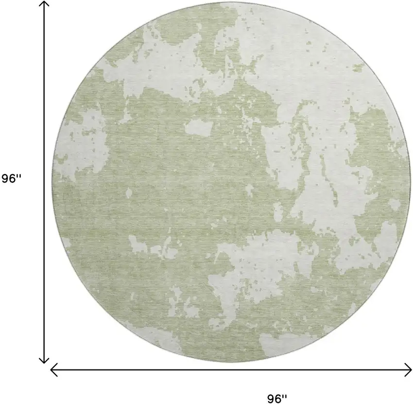 8' Artichoke Green And Ivory Abstract Washable Round Rug With UV Protection Photo 9