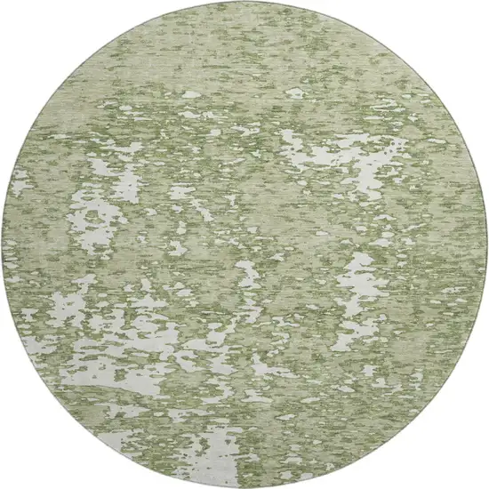 8' Artichoke Green And Ivory Abstract Washable Round Rug With UV Protection Photo 1