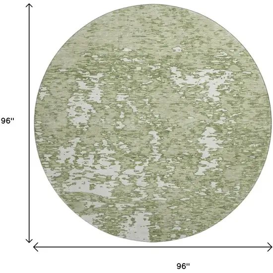 8' Artichoke Green And Ivory Abstract Washable Round Rug With UV Protection Photo 9