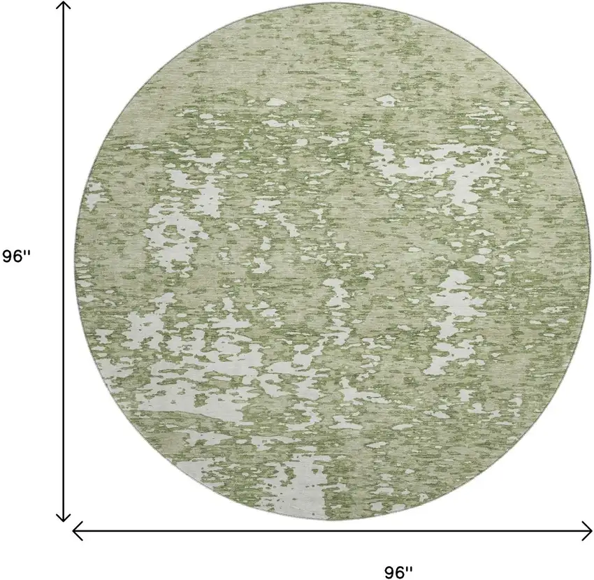 8' Artichoke Green And Ivory Abstract Washable Round Rug With UV Protection Photo 9