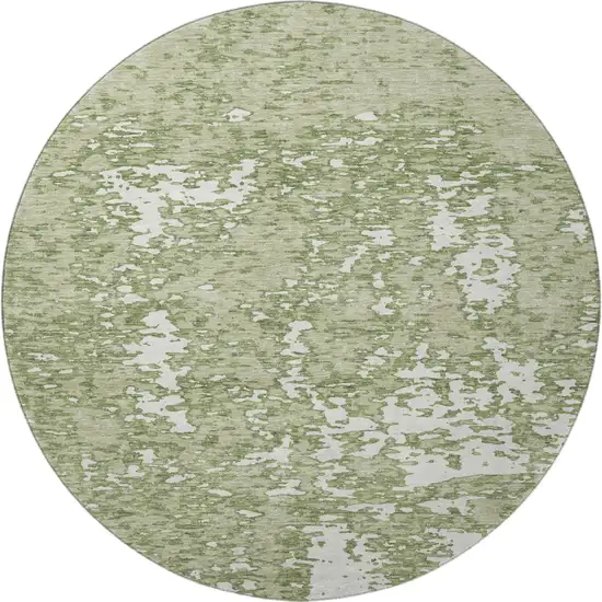 8' Artichoke Green And Ivory Abstract Washable Round Rug With UV Protection Photo 3