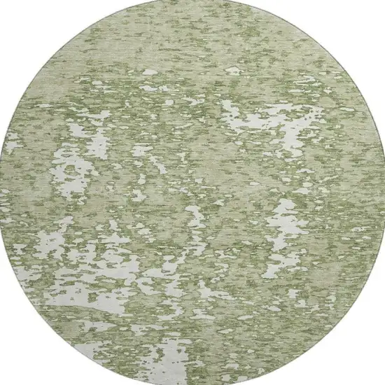 8' Artichoke Green And Ivory Abstract Washable Round Rug With UV Protection Photo 2