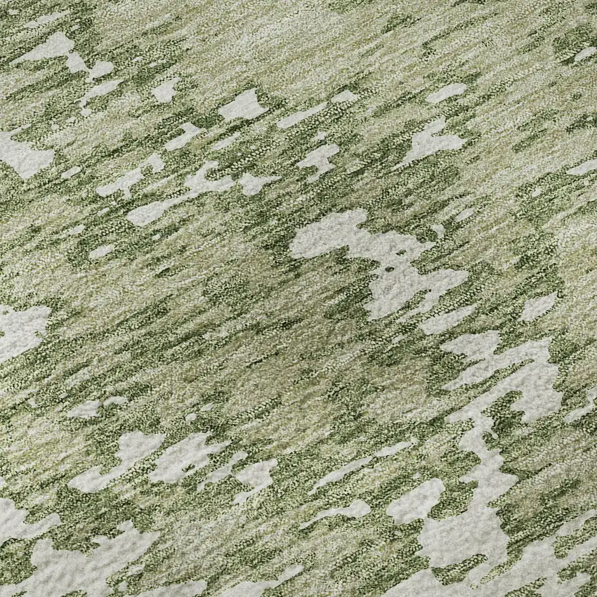 8' Artichoke Green And Ivory Abstract Washable Round Rug With UV Protection Photo 8