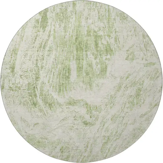 8' Artichoke Green And Ivory Abstract Washable Round Rug With UV Protection Photo 3