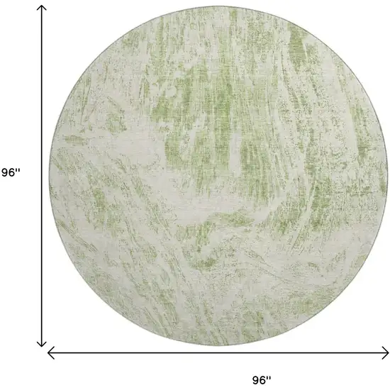 8' Artichoke Green And Ivory Abstract Washable Round Rug With UV Protection Photo 9