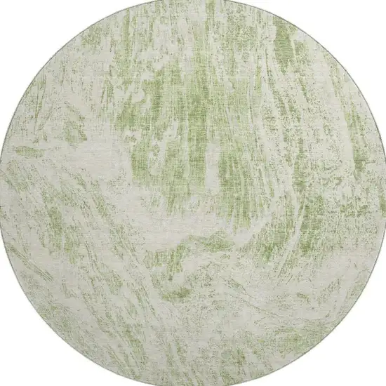 8' Artichoke Green And Ivory Abstract Washable Round Rug With UV Protection Photo 2