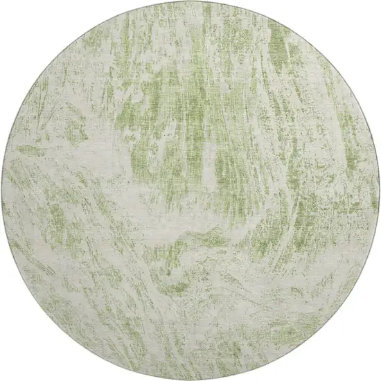 8' Artichoke Green And Ivory Abstract Washable Round Rug With UV Protection Photo 1