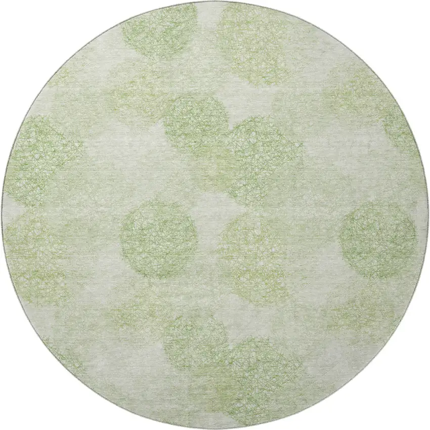 8' Artichoke Green And Ivory Abstract Washable Round Rug With UV Protection Photo 2