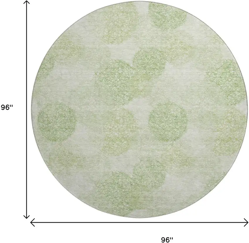 8' Artichoke Green And Ivory Abstract Washable Round Rug With UV Protection Photo 8