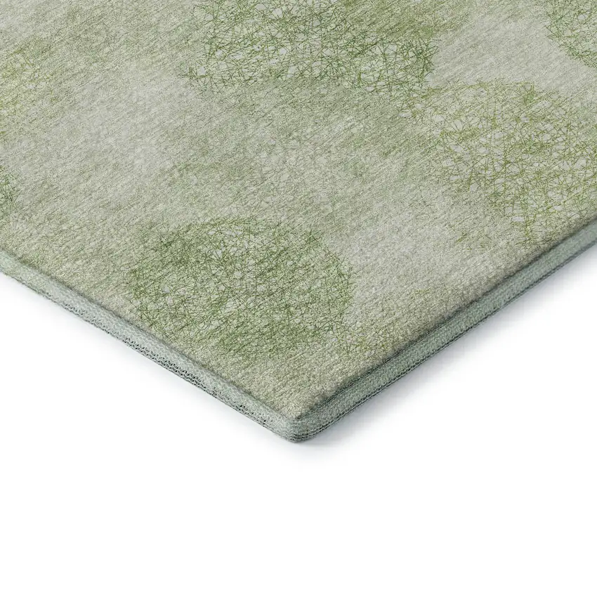 8' Artichoke Green And Ivory Abstract Washable Round Rug With UV Protection Photo 5