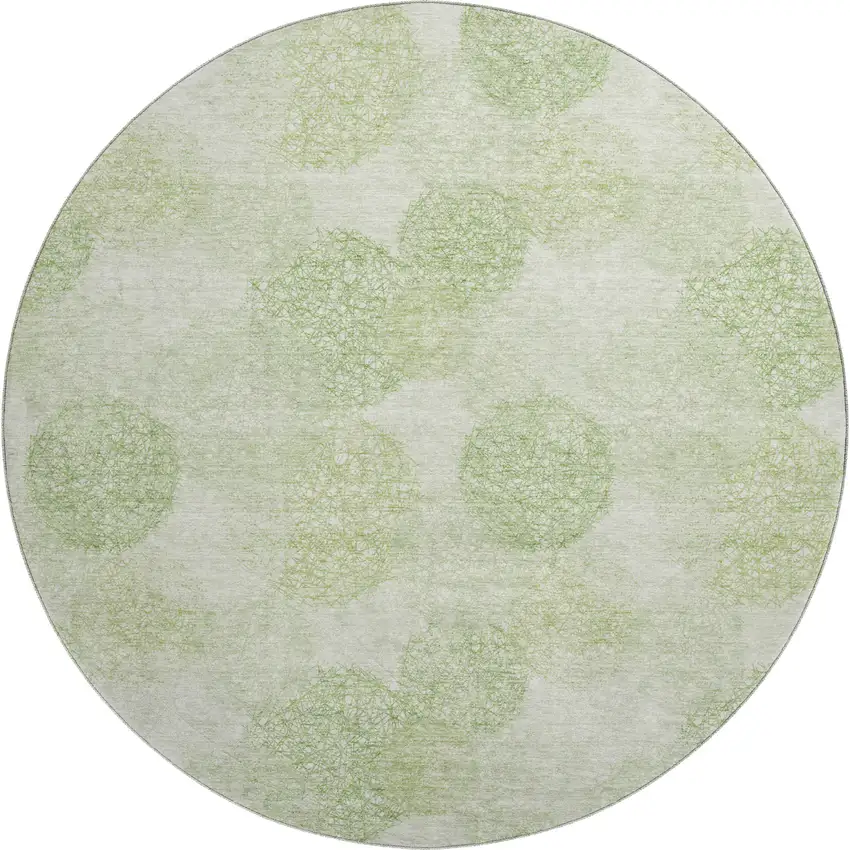 8' Artichoke Green And Ivory Abstract Washable Round Rug With UV Protection Photo 1
