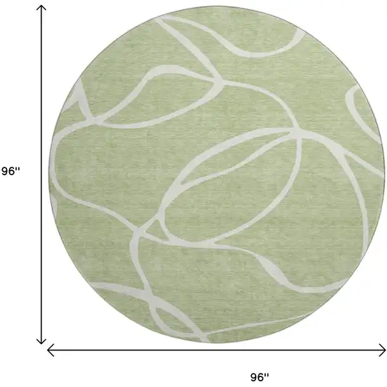 8' Artichoke Green And Ivory Abstract Washable Round Rug With UV Protection Photo 9