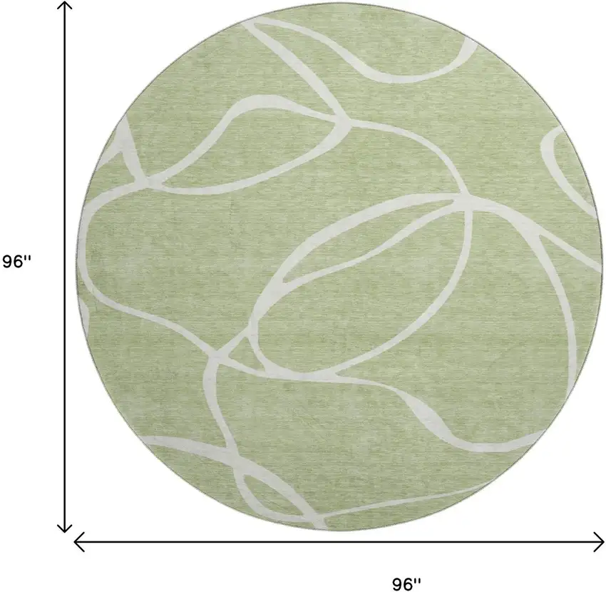 8' Artichoke Green And Ivory Abstract Washable Round Rug With UV Protection Photo 9