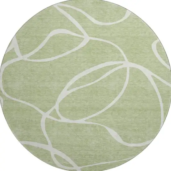 8' Artichoke Green And Ivory Abstract Washable Round Rug With UV Protection Photo 2
