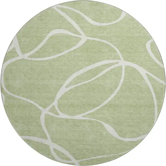 8' Artichoke Green And Ivory Abstract Washable Round Rug With UV Protection Photo 1