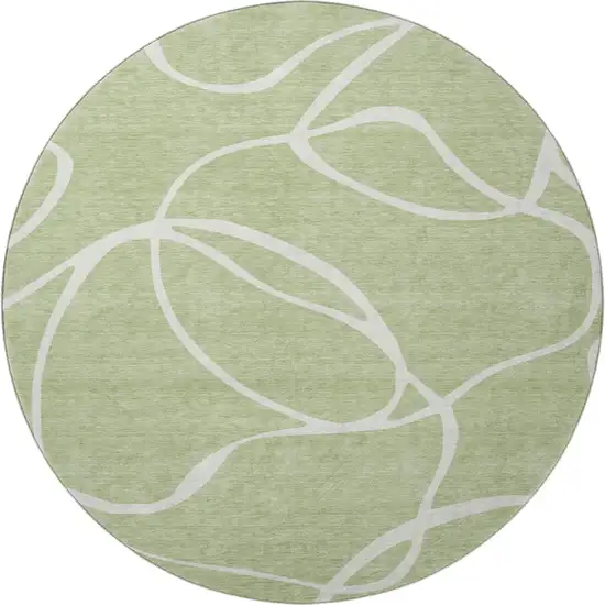 8' Artichoke Green And Ivory Abstract Washable Round Rug With UV Protection Photo 3