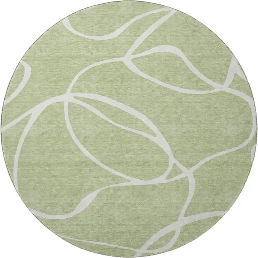 8' Artichoke Green And Ivory Abstract Washable Round Rug With UV Protection Photo 3