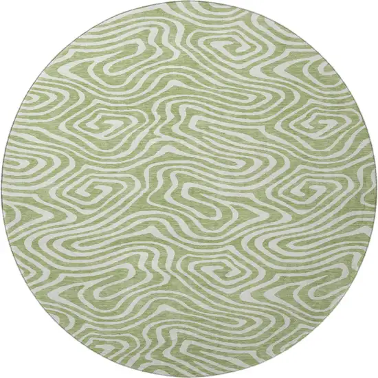 8' Artichoke Green And Ivory Abstract Washable Round Rug With UV Protection Photo 3