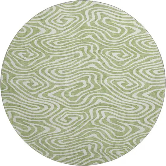 8' Artichoke Green And Ivory Abstract Washable Round Rug With UV Protection Photo 1