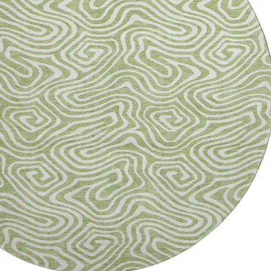 8' Artichoke Green And Ivory Abstract Washable Round Rug With UV Protection Photo 2