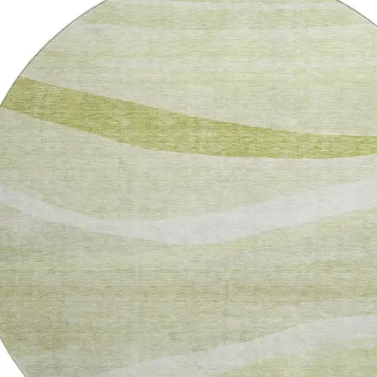 8' Artichoke Green And Ivory Abstract Washable Round Rug With UV Protection Photo 2