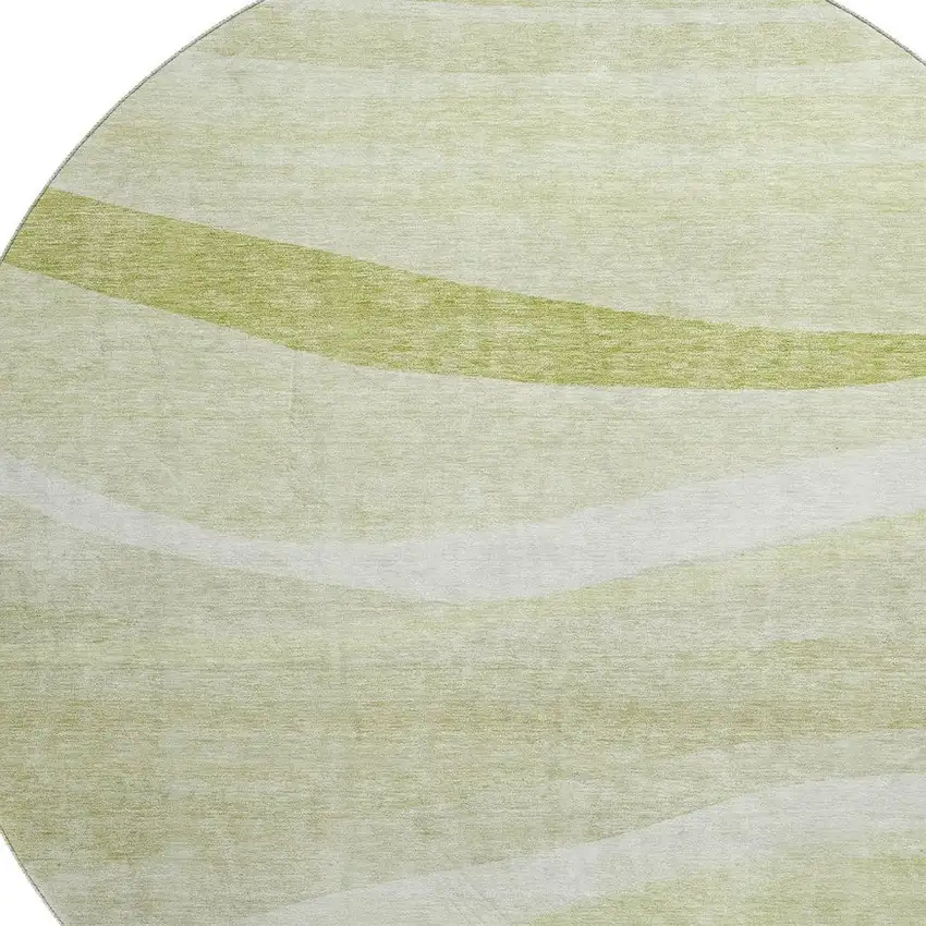 8' Artichoke Green And Ivory Abstract Washable Round Rug With UV Protection Photo 2