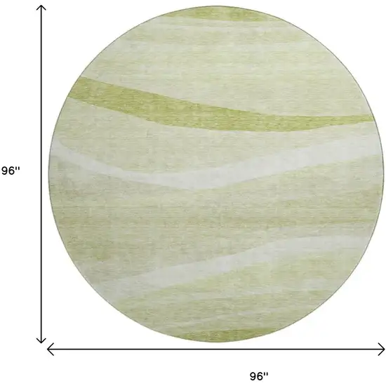 8' Artichoke Green And Ivory Abstract Washable Round Rug With UV Protection Photo 9