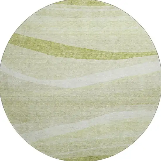 8' Artichoke Green And Ivory Abstract Washable Round Rug With UV Protection Photo 3
