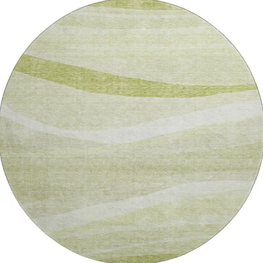 8' Artichoke Green And Ivory Abstract Washable Round Rug With UV Protection Photo 3