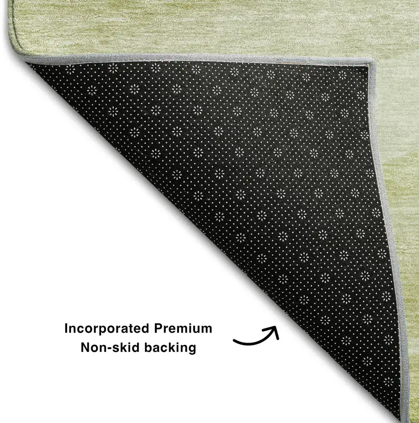 8' Artichoke Green And Ivory Abstract Washable Round Rug With UV Protection Photo 5