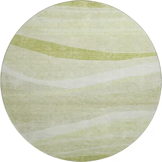8' Artichoke Green And Ivory Abstract Washable Round Rug With UV Protection Photo 1