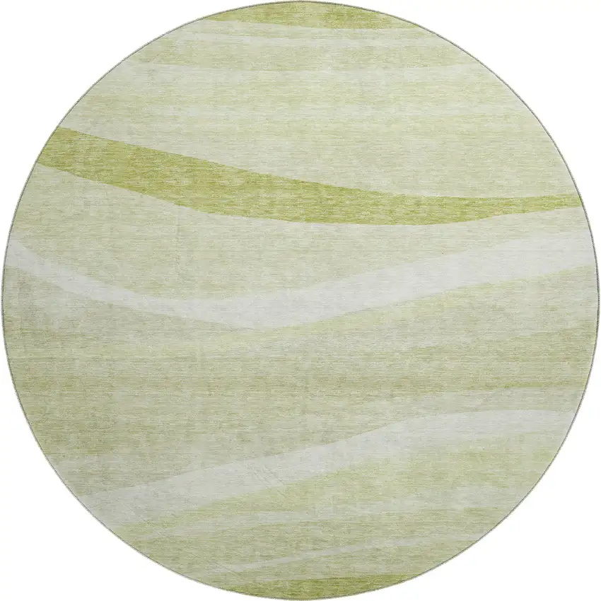 8' Artichoke Green And Ivory Abstract Washable Round Rug With UV Protection Photo 1
