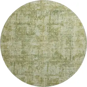 Photo of 8' Artichoke Green And Ivory Abstract Washable Round Rug With UV Protection