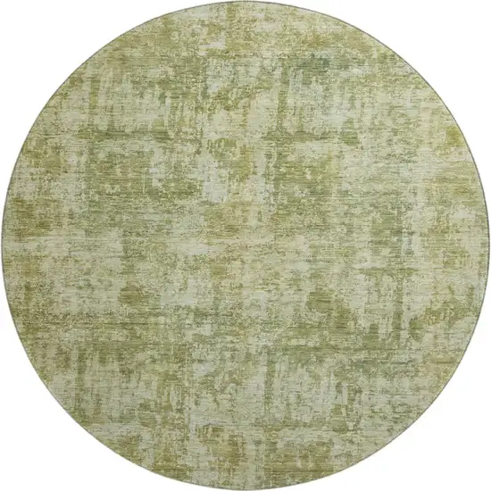 8' Artichoke Green And Ivory Abstract Washable Round Rug With UV Protection Photo 1