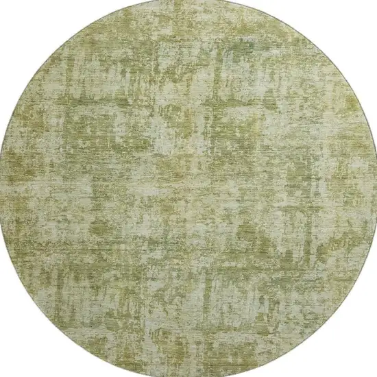 8' Artichoke Green And Ivory Abstract Washable Round Rug With UV Protection Photo 3