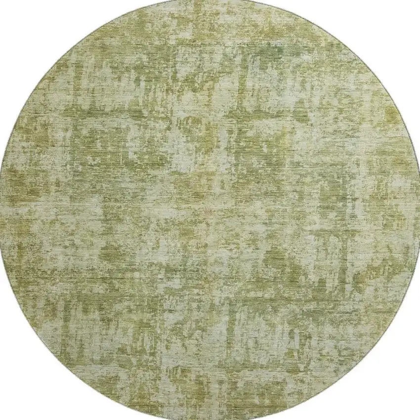 8' Artichoke Green And Ivory Abstract Washable Round Rug With UV Protection Photo 3