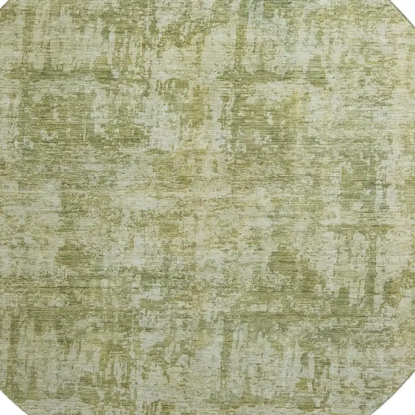 8' Artichoke Green And Ivory Abstract Washable Round Rug With UV Protection Photo 2