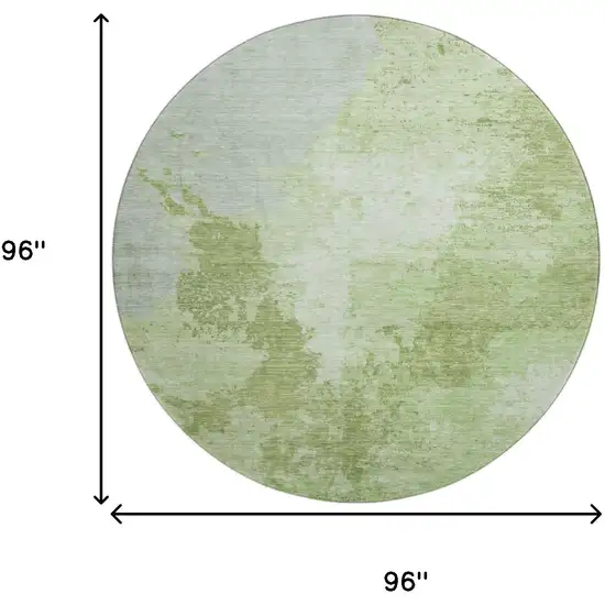 8' Artichoke Green And Ivory Abstract Washable Round Rug With UV Protection Photo 9