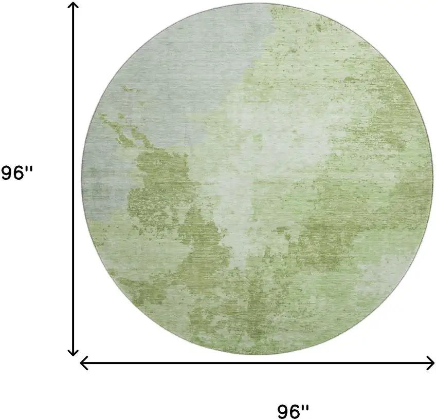 8' Artichoke Green And Ivory Abstract Washable Round Rug With UV Protection Photo 9